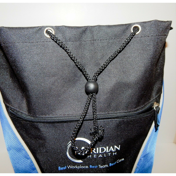 Logomark Meridian Health Branded Cooler Backpack Draw-String Duffle Bag Black - Picture 4 of 12